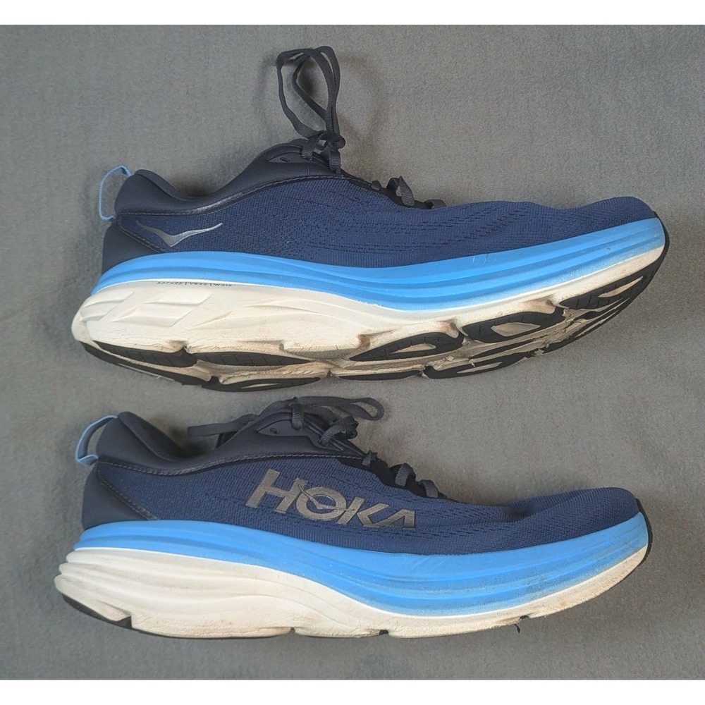 HOKA Bondi 8 Running Shoes Outer Space All Aboard Blue Men's 14 Wide Max Cushion